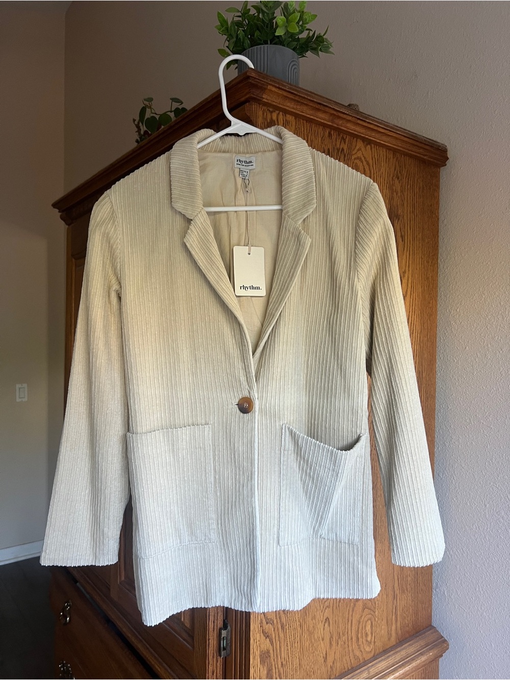 Rhythm. Cream Corduroy Single-Button Blazer